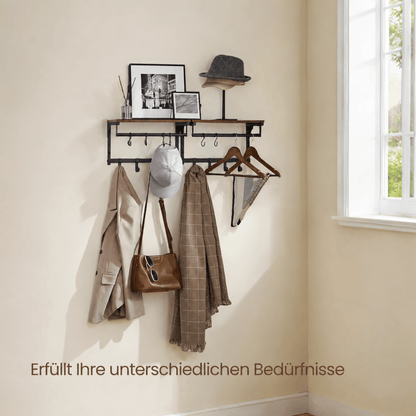 Garderobenständer – Nils – für die Wand mit Ablage & 8 Haken - nestful