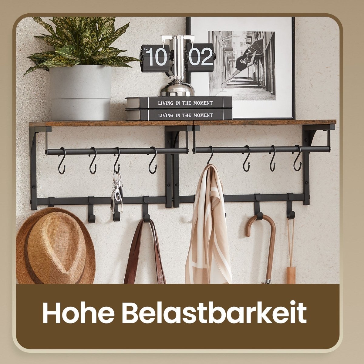 Garderobenständer – Nils – für die Wand mit Ablage & 8 Haken - nestful