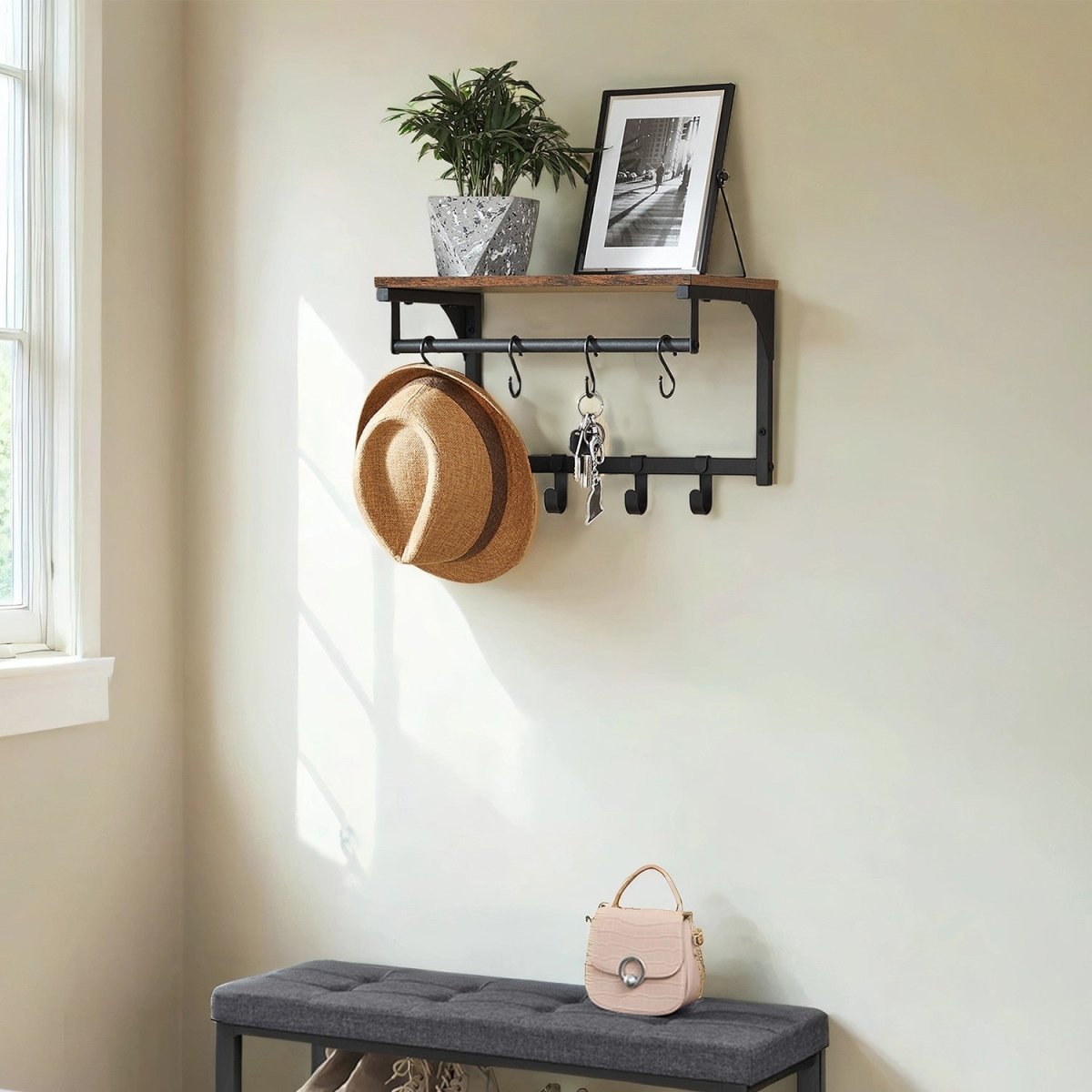 Garderobenständer – Nils – für die Wand mit Ablage & 8 Haken - nestful