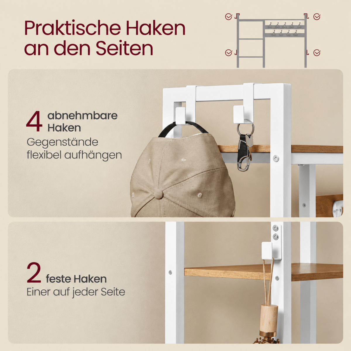 Garderobenständer – Oskar – mit Schuhbank & seitlichen Ablagen - nestful