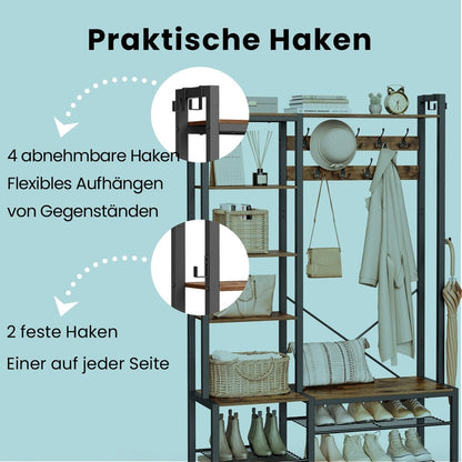 Garderobenständer – Oskar – mit Schuhbank & seitlichen Ablagen - nestful