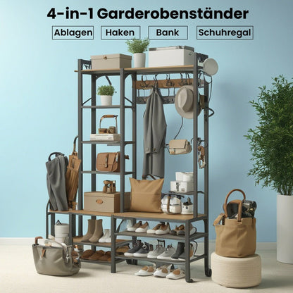 Garderobenständer – Oskar – mit Schuhbank & seitlichen Ablagen - nestful