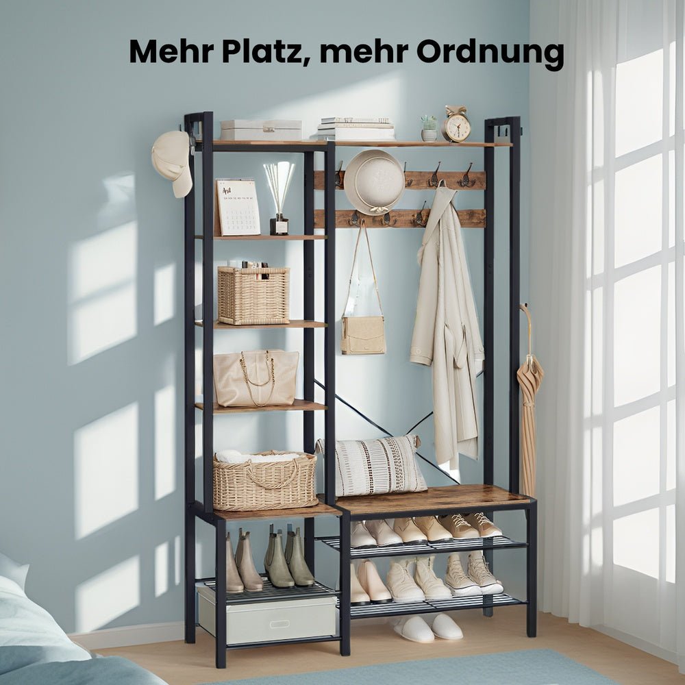 Garderobenständer – Oskar – mit Schuhbank & seitlichen Ablagen - nestful
