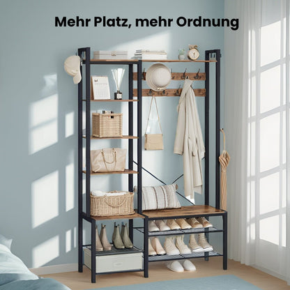 Garderobenständer – Oskar – mit Schuhbank & seitlichen Ablagen - nestful