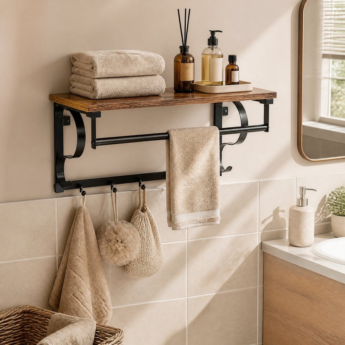 Garderobenständer – Peer – für die Wand mit Ablage & 5 Haken – 60 cm - nestful