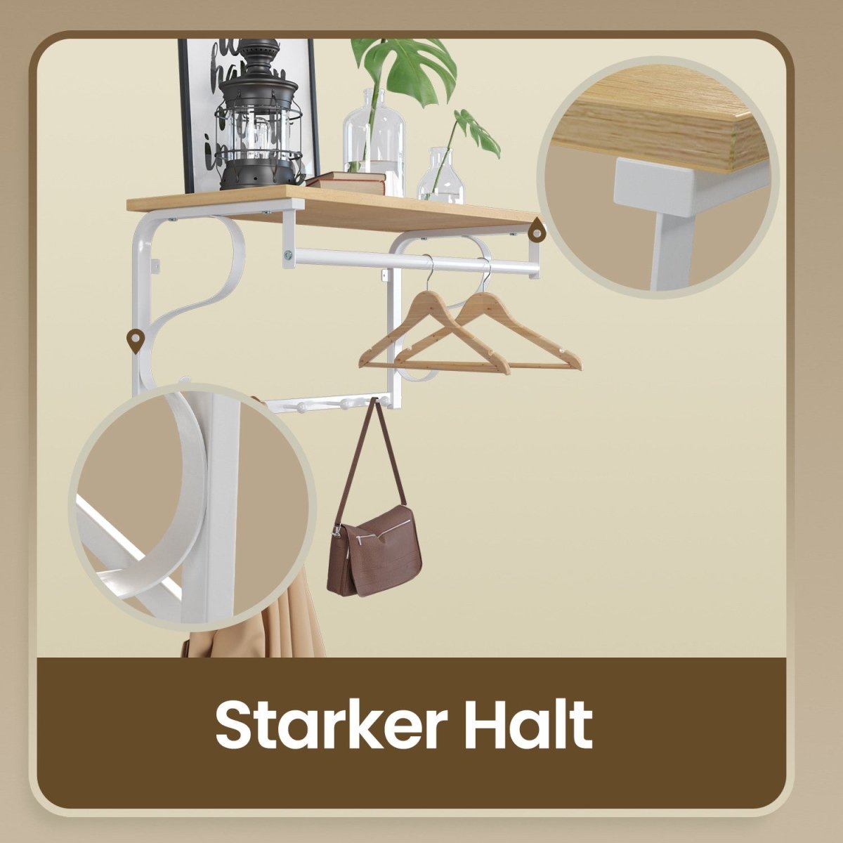 Garderobenständer – Peer – für die Wand mit Ablage & 5 Haken – 60 cm - nestful