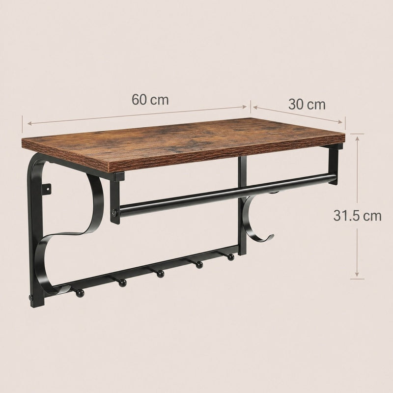 Garderobenständer – Peer – für die Wand mit Ablage & 5 Haken – 60 cm - nestful