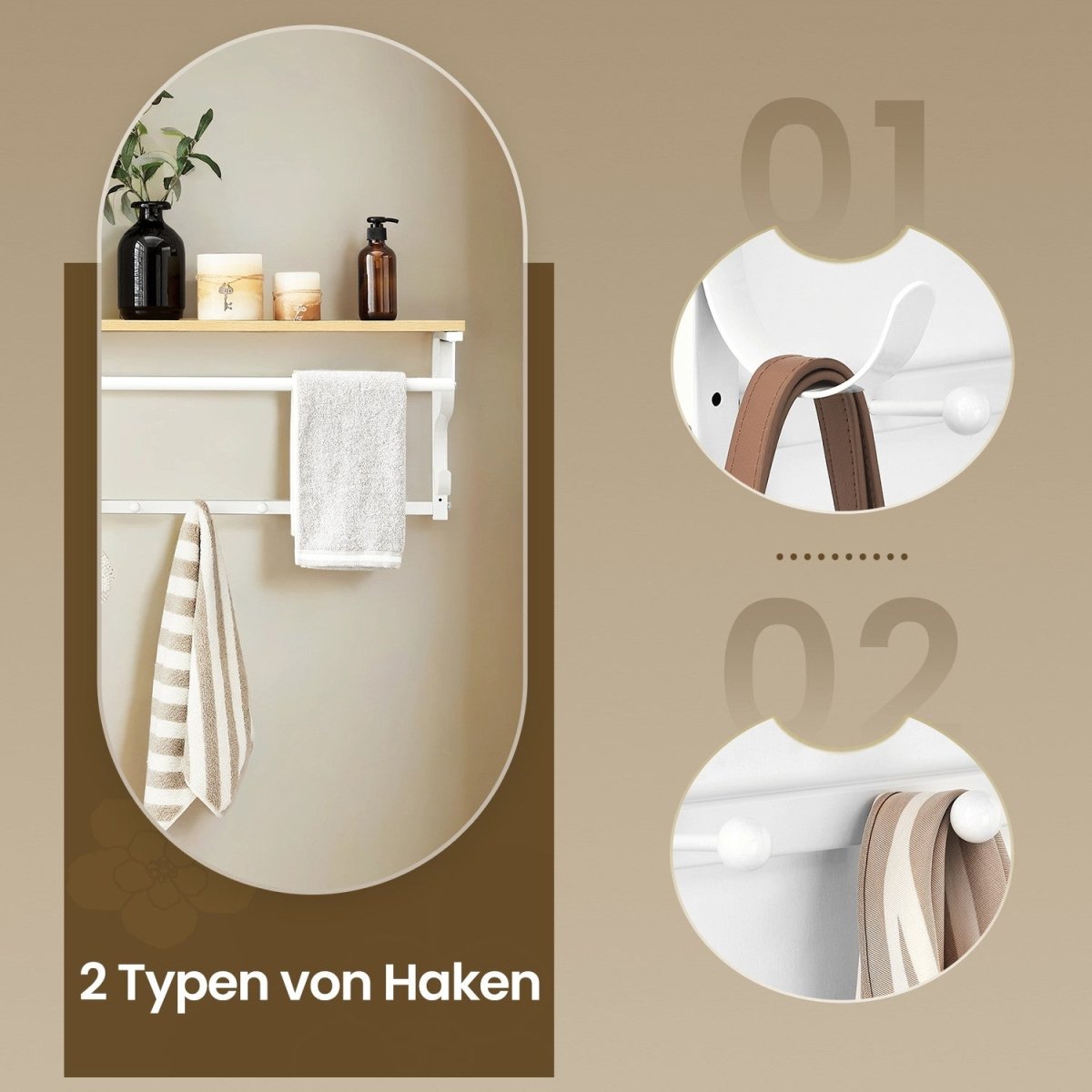Garderobenständer – Peer – für die Wand mit Ablage & 5 Haken – 60 cm - nestful