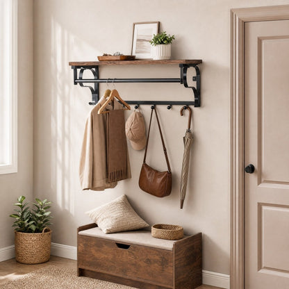 Garderobenständer – Peer – für die Wand mit Ablage & 5 Haken – 60 cm - nestful