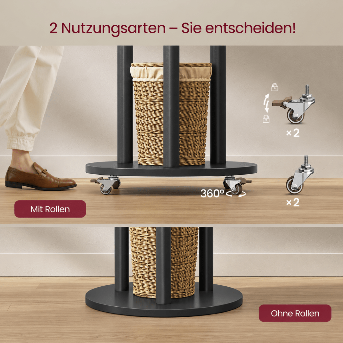 Garderobenständer – Piet – mit Rollen, Haken & drei Ablagen - nestful