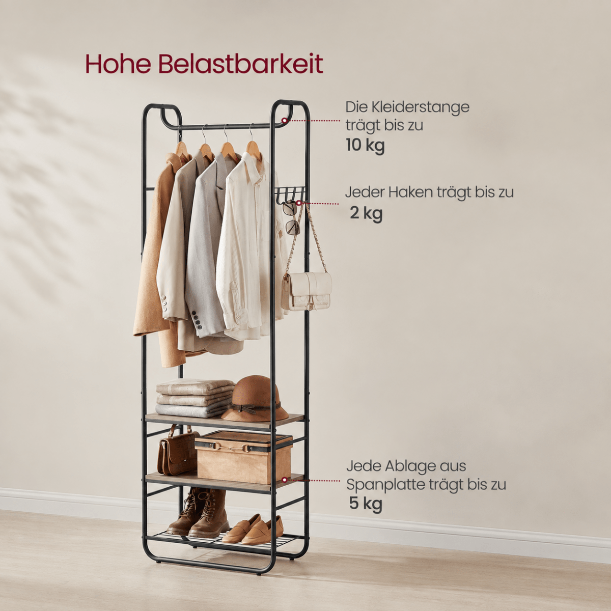 Garderobenständer – Sören – im skandinavischen Stil mit Ablagen - nestful
