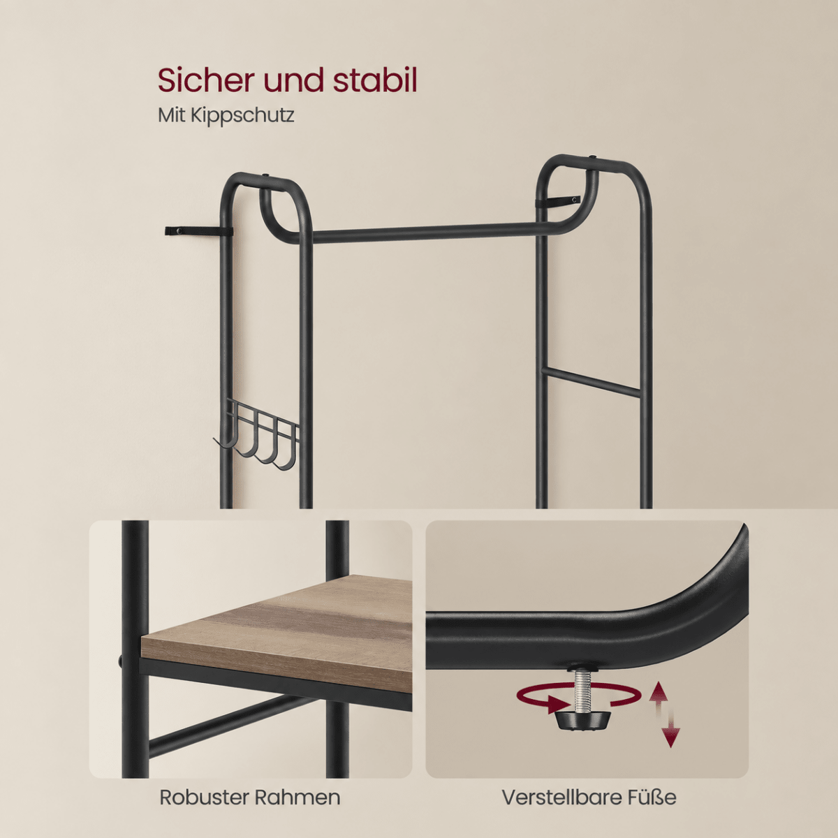 Garderobenständer – Sören – im skandinavischen Stil mit Ablagen - nestful