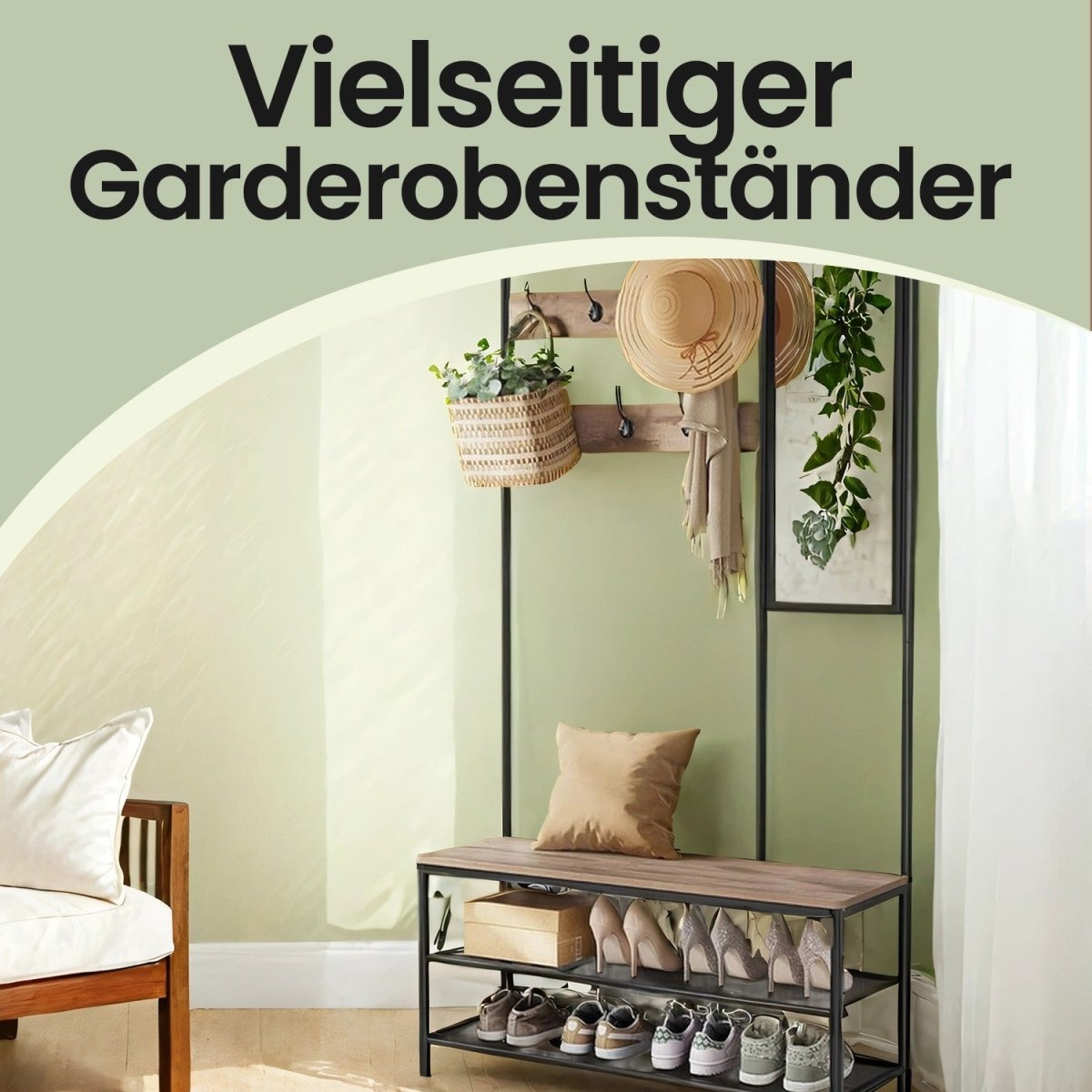 Garderobenständer – Theo – mit Spiegel & Sitzbank - nestful