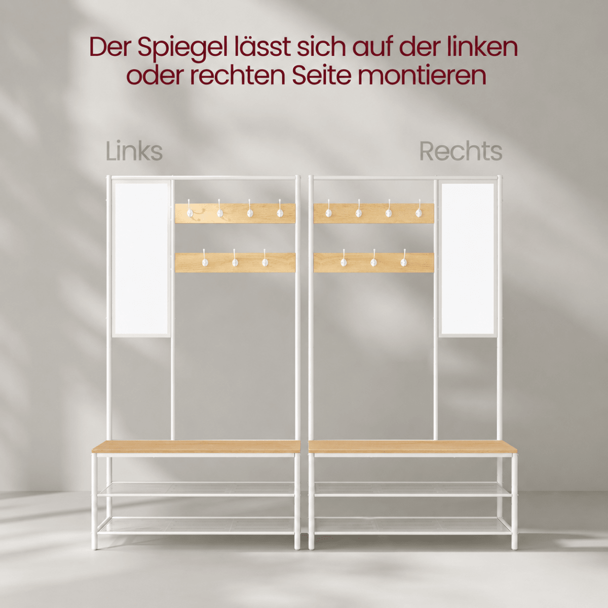 Garderobenständer – Theo – mit Spiegel & Sitzbank - nestful