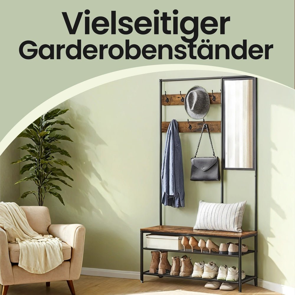 Garderobenständer – Theo – mit Spiegel & Sitzbank - nestful