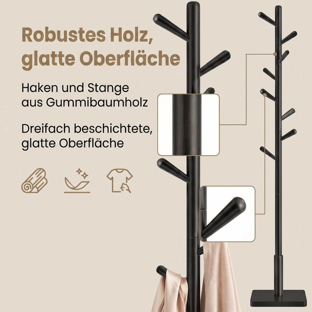 Garderobenständer – Tilo – in Baumform mit quadratischem Fuß - nestful