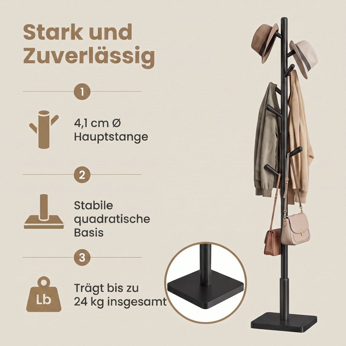 Garderobenständer – Tilo – in Baumform mit quadratischem Fuß - nestful