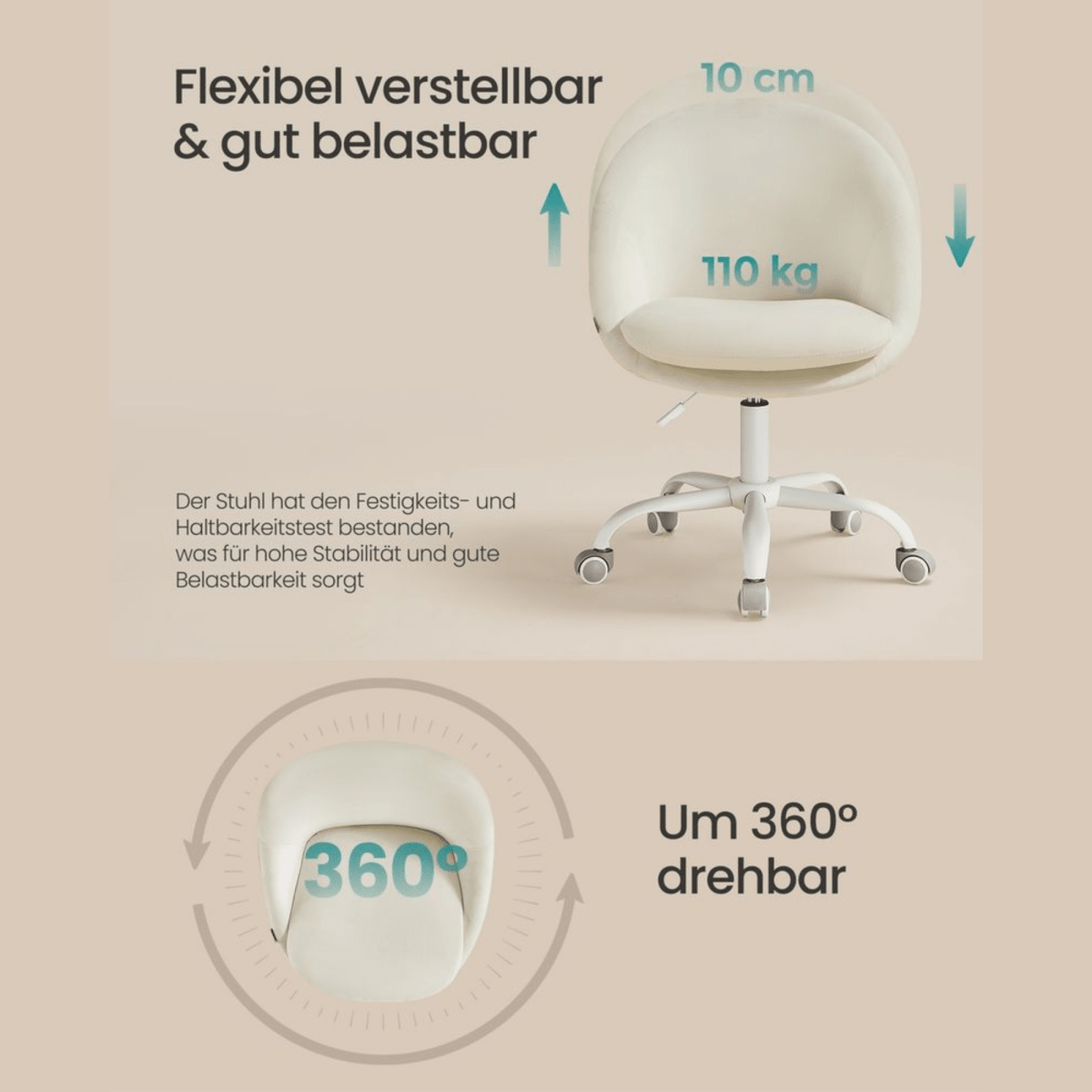 Homeoffice Bürostuhl – Elara – höhenverstellbar aus Stoff oder Samt - nestful