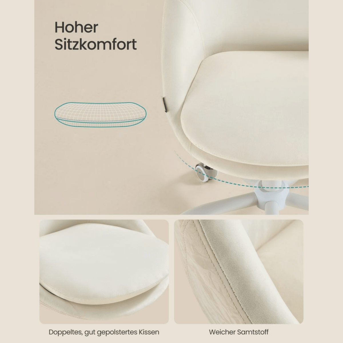 Homeoffice Bürostuhl – Elara – höhenverstellbar aus Stoff oder Samt - nestful