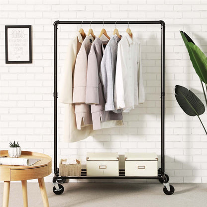 Industriestil Kleiderständer 90kg – Felix - Wasserrohr - Optik mit Rollen - nestful