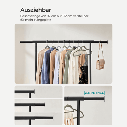 Industriestil Kleiderständer 90kg – Oscar - Ausziehbar mit Rollen - nestful