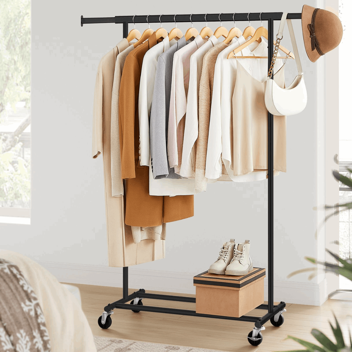 Industriestil Kleiderständer 90kg – Oscar - Ausziehbar mit Rollen - nestful