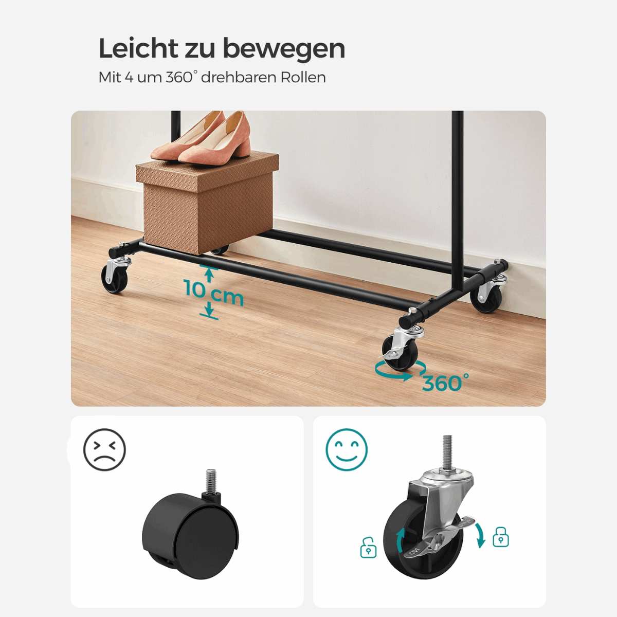 Industriestil Kleiderständer 90kg – Oscar - Ausziehbar mit Rollen - nestful