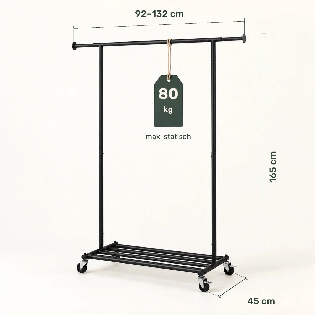 Kleiderständer auf Rollen Bernis – 80 kg, ausziehbar mit Schuhablage - nestful