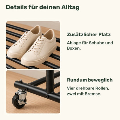 Kleiderständer auf Rollen Bernis – 80 kg, ausziehbar mit Schuhablage - nestful