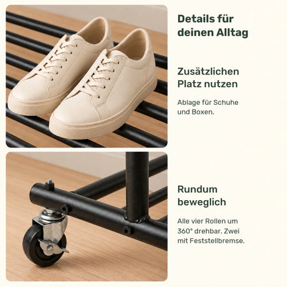 Kleiderständer auf Rollen Bernis – 80 kg, ausziehbar mit Schuhablage - nestful