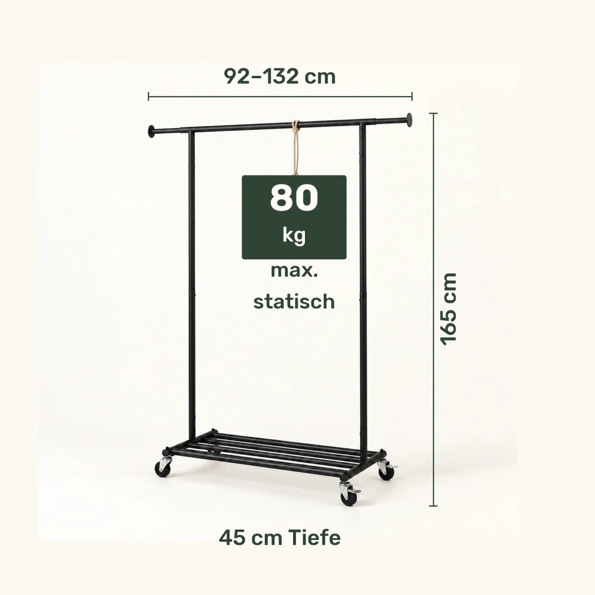 Kleiderständer auf Rollen Bernis – 80 kg, ausziehbar mit Schuhablage - nestful