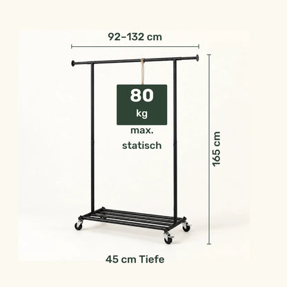 Kleiderständer auf Rollen Bernis – 80 kg, ausziehbar mit Schuhablage - nestful