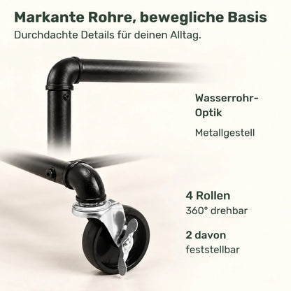 Kleiderständer auf Rollen Felix – 90 kg, Ablage und Wasserrohr-Design - nestful