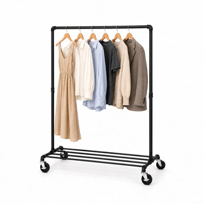 Kleiderständer auf Rollen Felix – 90 kg, Ablage und Wasserrohr-Design - nestful