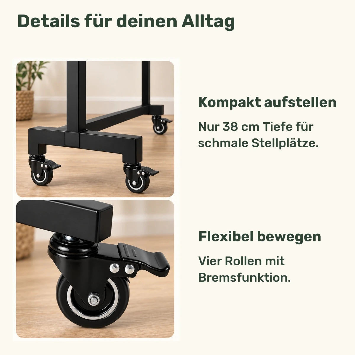 Kleiderständer auf Rollen Gisborne – bis 100 kg, aus Stahl in Schwarz - nestful