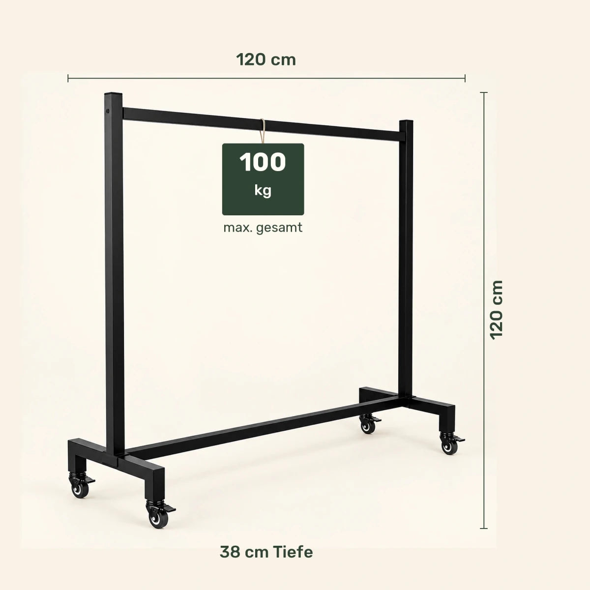 Kleiderständer auf Rollen Gisborne – bis 100 kg, aus Stahl in Schwarz - nestful