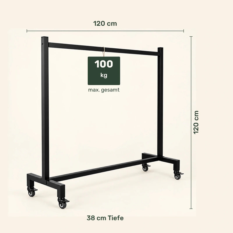 Kleiderständer auf Rollen Gisborne – bis 100 kg, aus Stahl in Schwarz - nestful