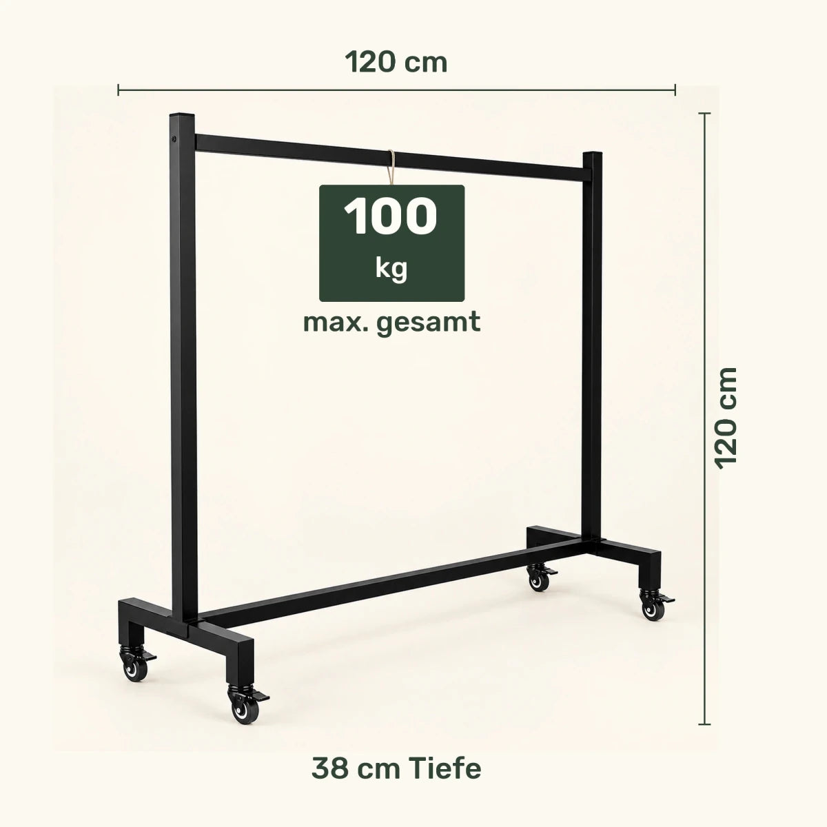 Kleiderständer auf Rollen Gisborne – bis 100 kg, aus Stahl in Schwarz - nestful