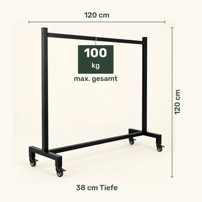 Kleiderständer auf Rollen Gisborne – bis 100 kg, aus Stahl in Schwarz - nestful