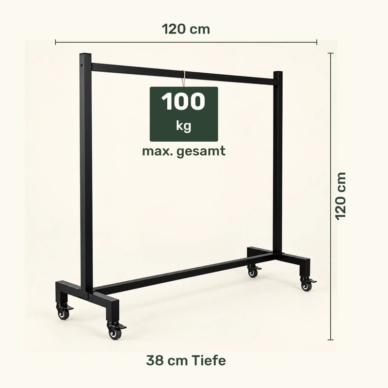 Kleiderständer auf Rollen Gisborne – bis 100 kg, aus Stahl in Schwarz - nestful