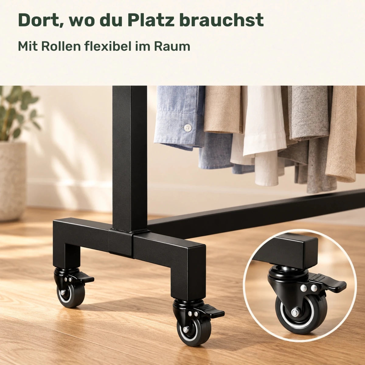 Kleiderständer auf Rollen Gisborne – bis 100 kg, aus Stahl in Schwarz - nestful