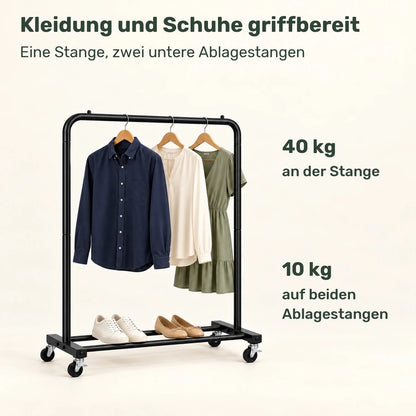 Kleiderständer auf Rollen Luis – 50 kg, mit Ablage - nestful