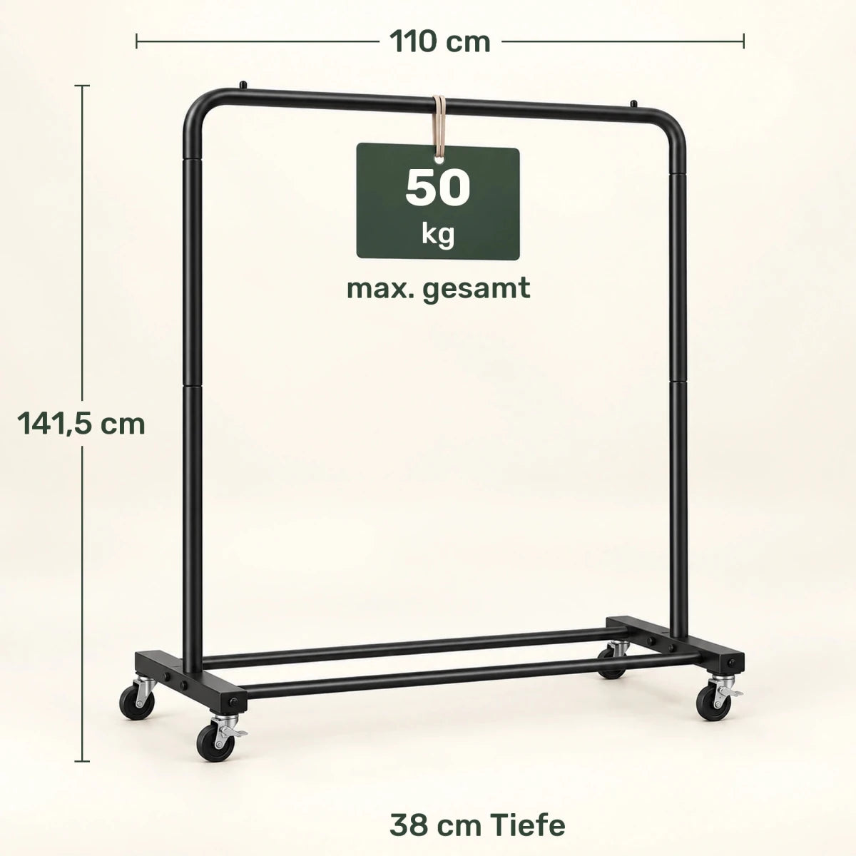 Kleiderständer auf Rollen Luis – 50 kg, mit Ablage - nestful