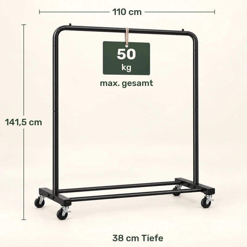 Kleiderständer auf Rollen Luis – 50 kg, mit Ablage - nestful