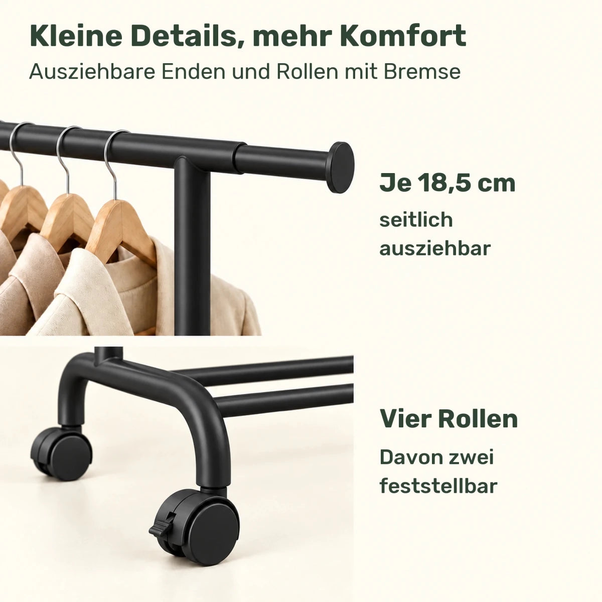 Kleiderständer auf Rollen Robin – 45 kg, ausziehbar - nestful