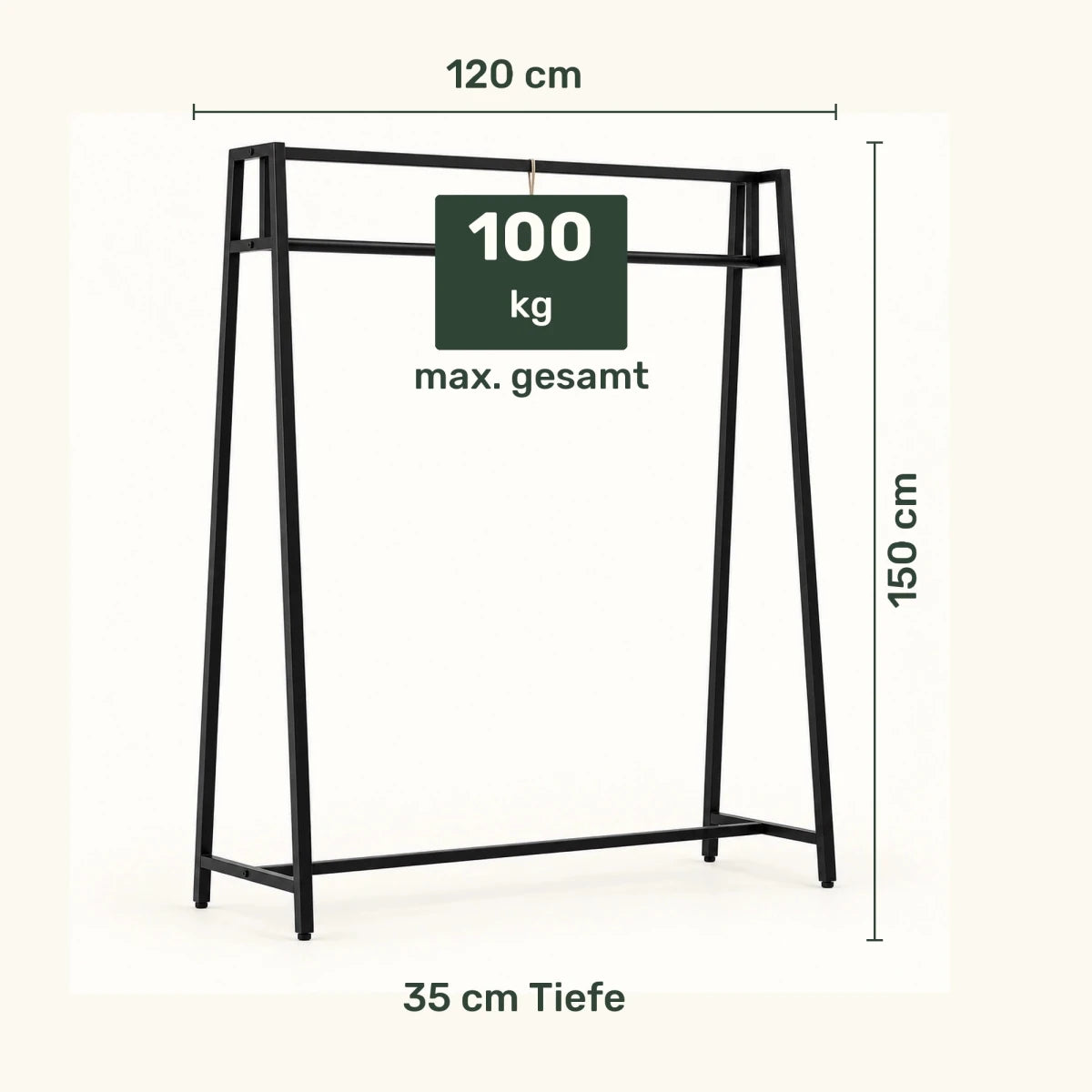Kleiderständer aus Metall Ingar – bis 100 kg, Schwarz - nestful
