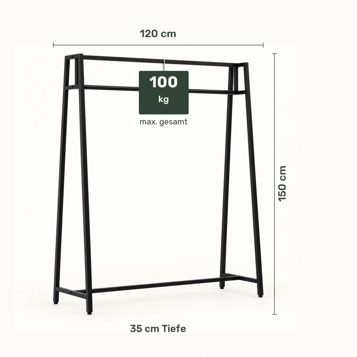 Kleiderständer aus Metall Ingar – bis 100 kg, Schwarz - nestful