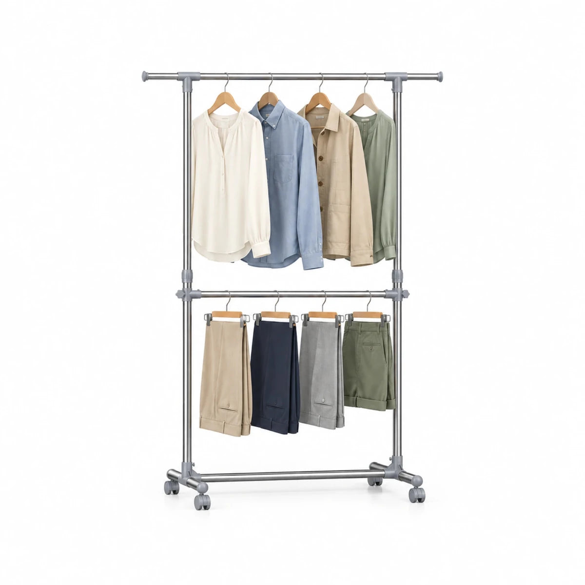 Kleiderständer höhenverstellbar Kevin – 25 kg, ausziehbar mit Rollen - nestful