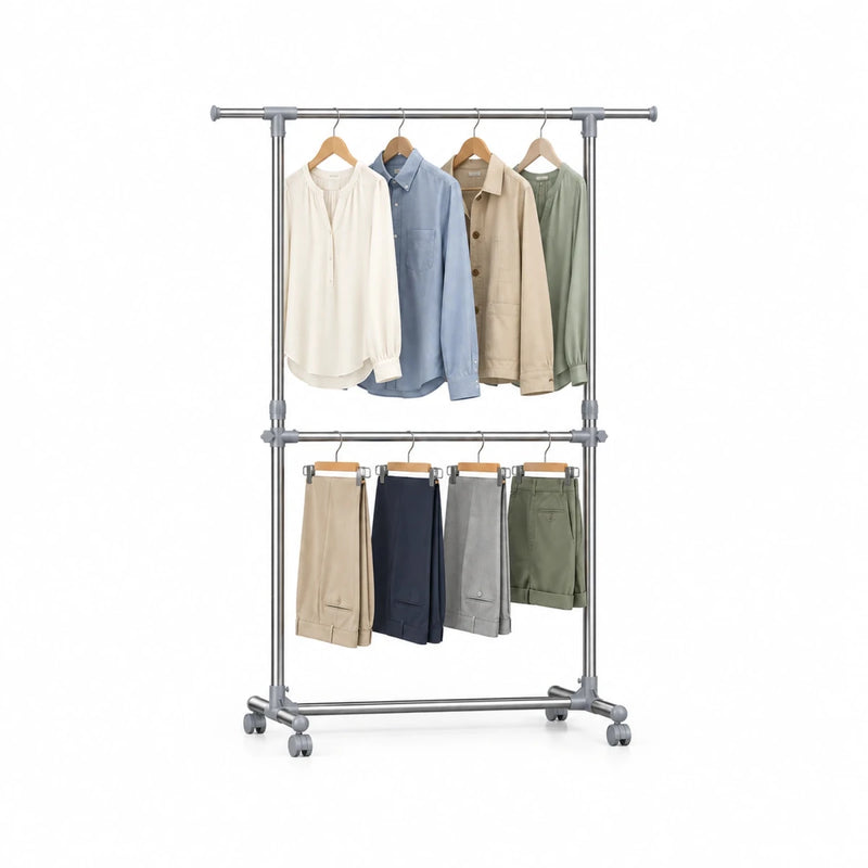 Kleiderständer höhenverstellbar Kevin – 25 kg, ausziehbar mit Rollen - nestful