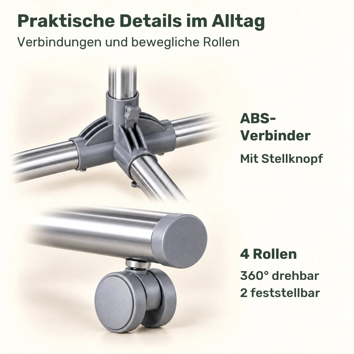 Kleiderständer höhenverstellbar Kevin – 25 kg, ausziehbar mit Rollen - nestful